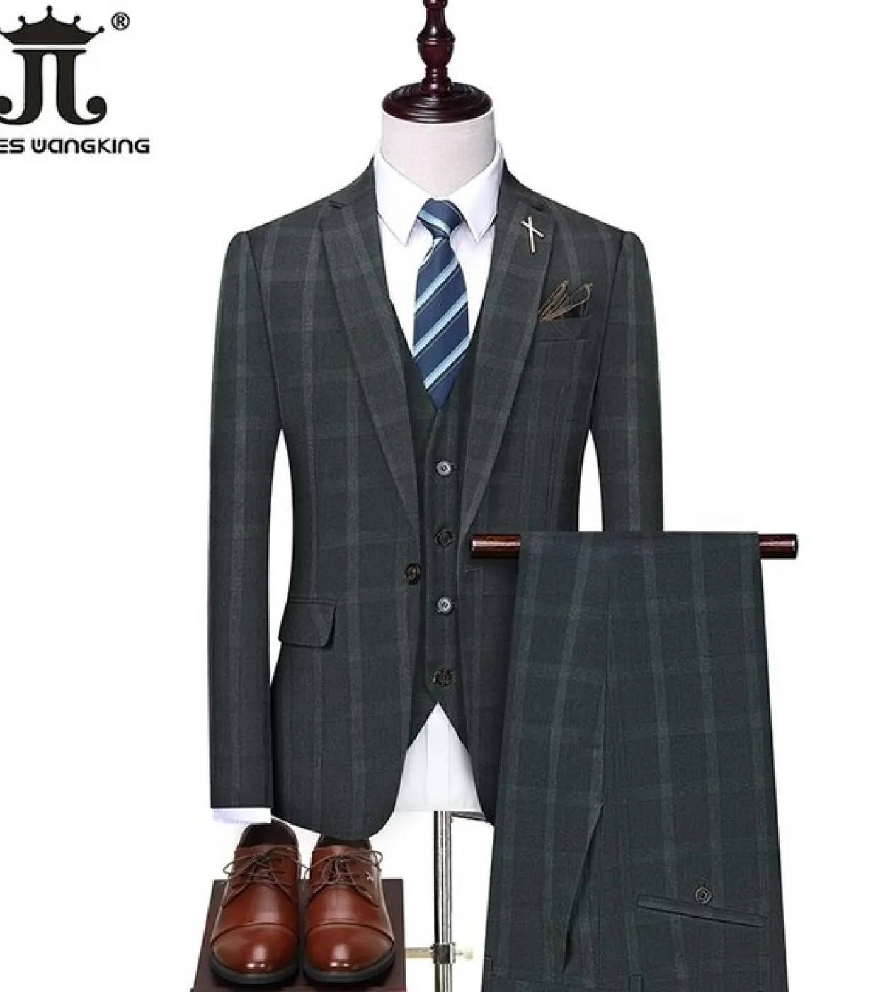 5xl giacca  gilet  pantaloni New Fashion Boutique Plaid Casual Office Business Mens Suit Groom Wedding Dress Performanc