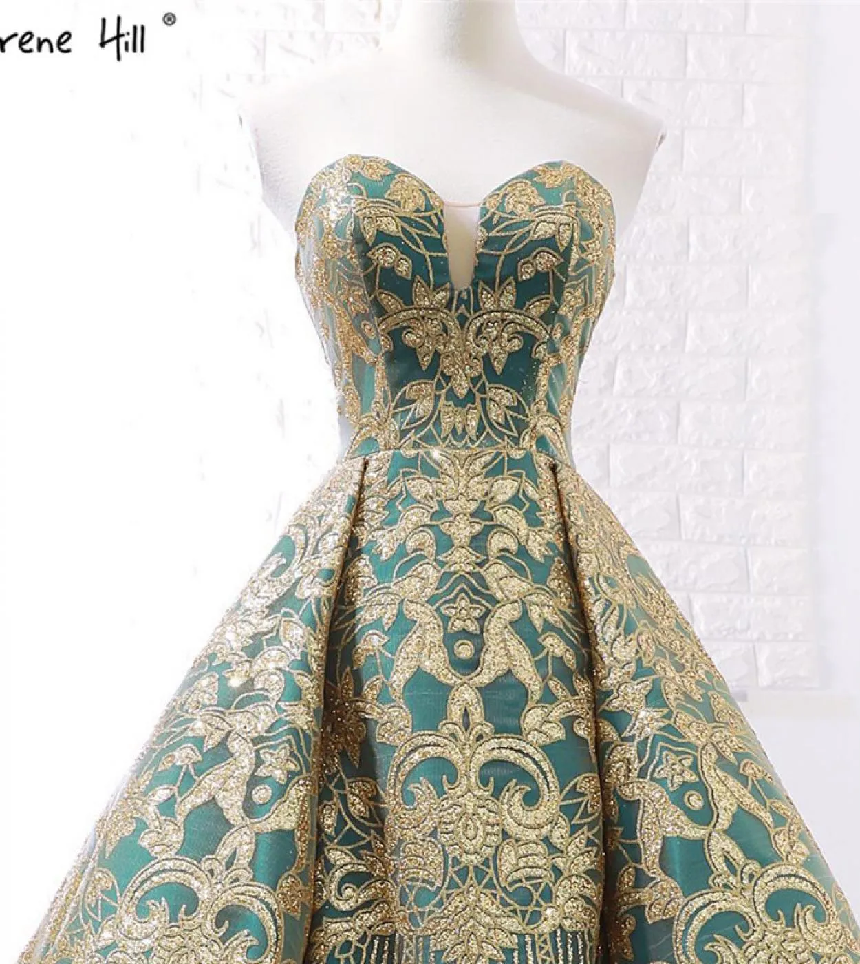 Abiti da sposa con lacci di lusso con spalle scoperte Abiti da sposa da sposa di fascia alta con glitter oro verde Real Photo 66
