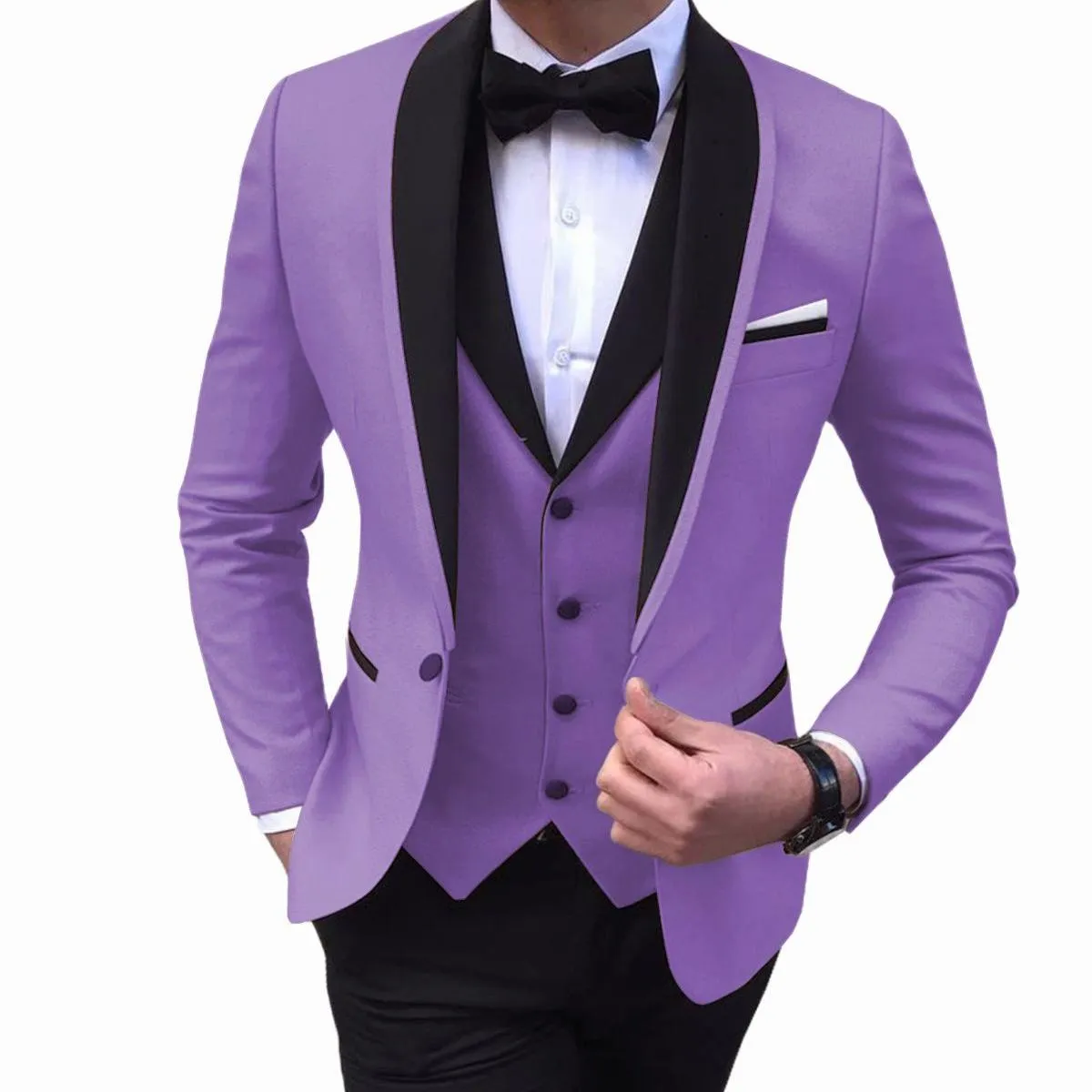 Abiti da uomo 3 pezzi scialle nero con risvolto smoking casual da sposo per abiti da sposa uomo 2022 (giacca + gilet + pantaloni