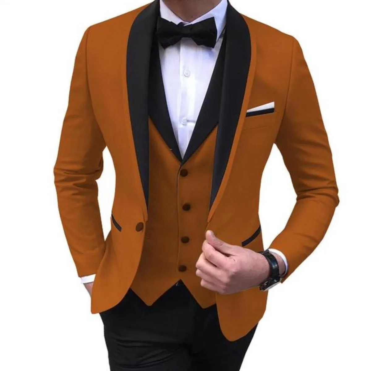 Abiti da uomo 3 pezzi scialle nero con risvolto smoking casual da sposo per abiti da sposa uomo 2022 (giacca + gilet + pantaloni