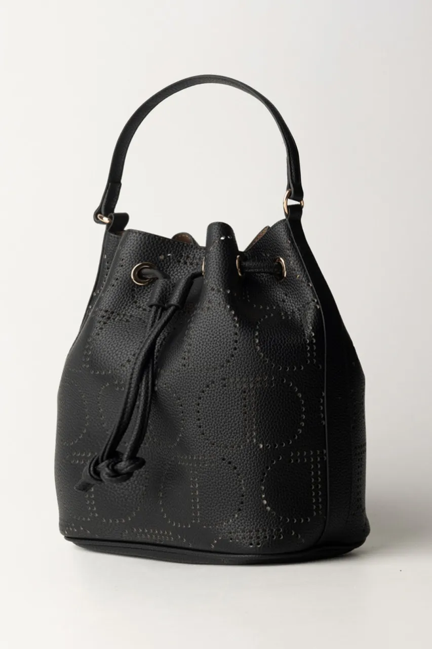 Black perforated logo bucket bag.