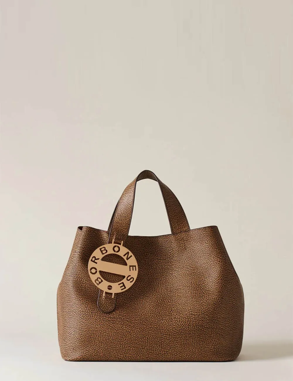 Borbonese Shopper Tote Bag 011 Natural Canvas Handbag Medium