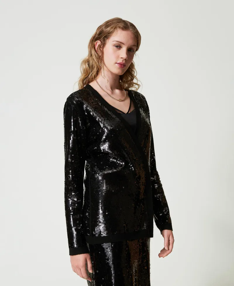 Double-Breasted Sequin Cardigan