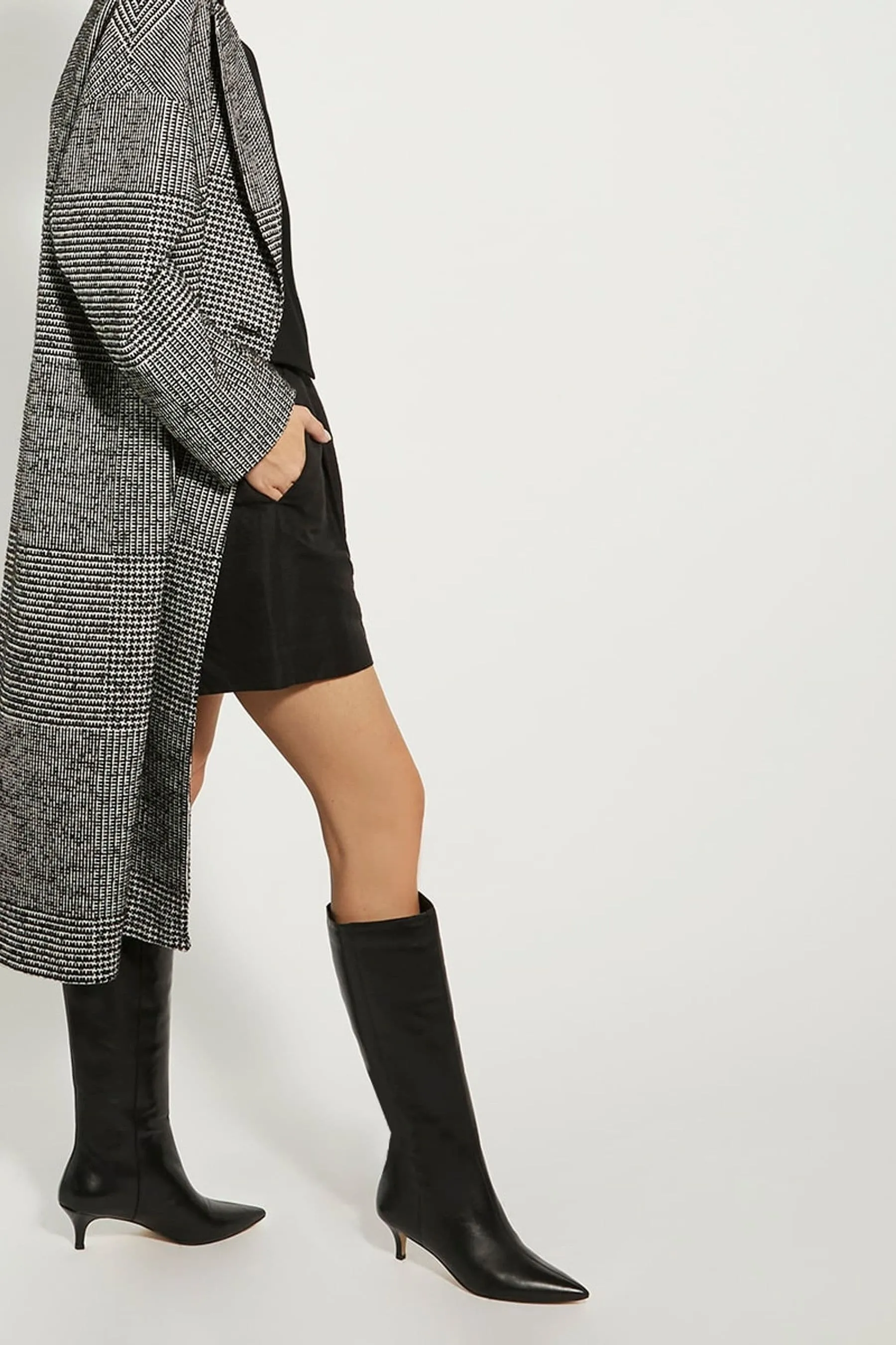 Dune London - Knee-high smooth pointed boots with chunky heel