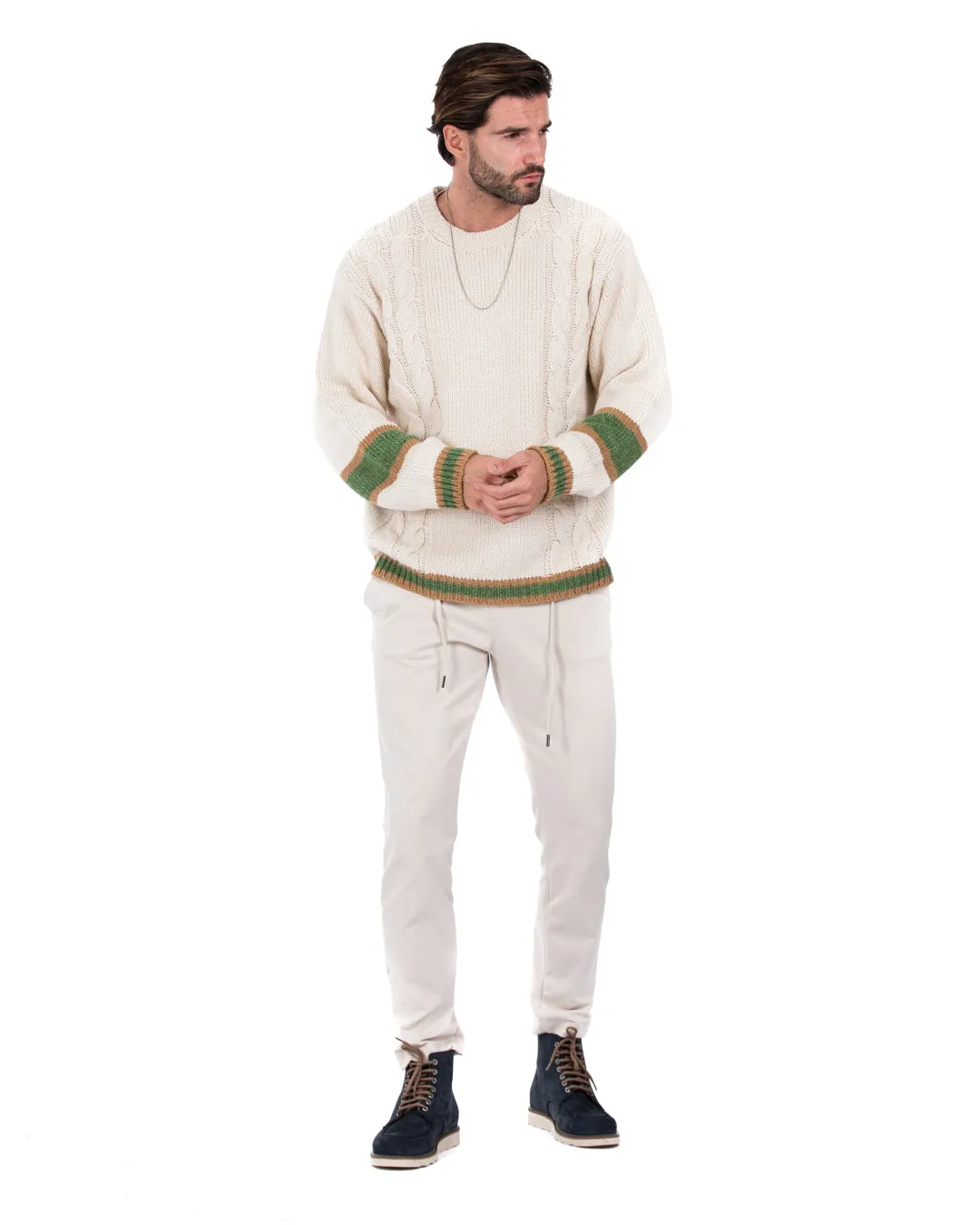 Edam - maglione beige con trecce laterali
