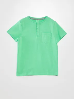 Jersey T-shirt with buttoned collar - GREEN