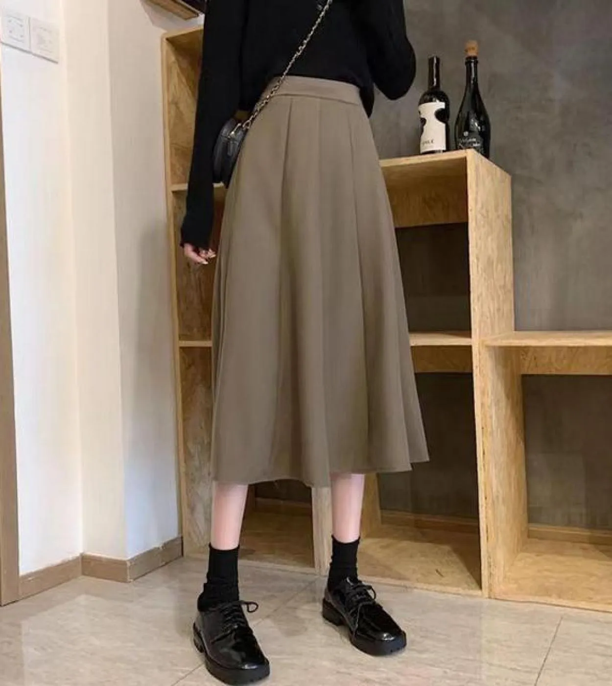 Moukyun Women's Casual Elegant Pleated Midi Skirts High Waist Summer Fashion A-line Loose Maxi Skirt