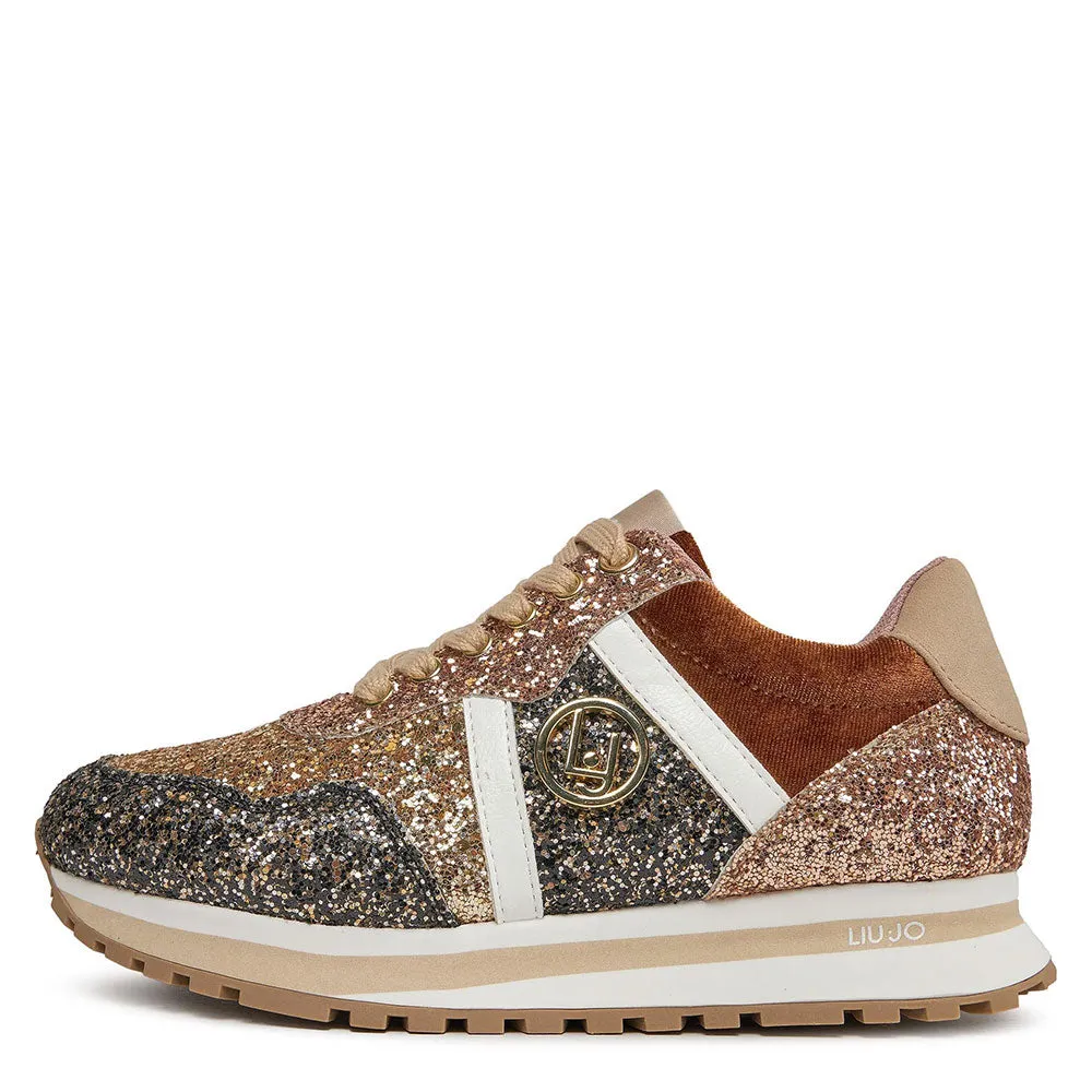LIU JO Wonder 629 Sneakers with Glitter All Over in Gold Color