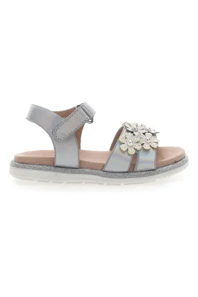 Silver Elegant Sandals with Flower Details Pitt Kids 392411