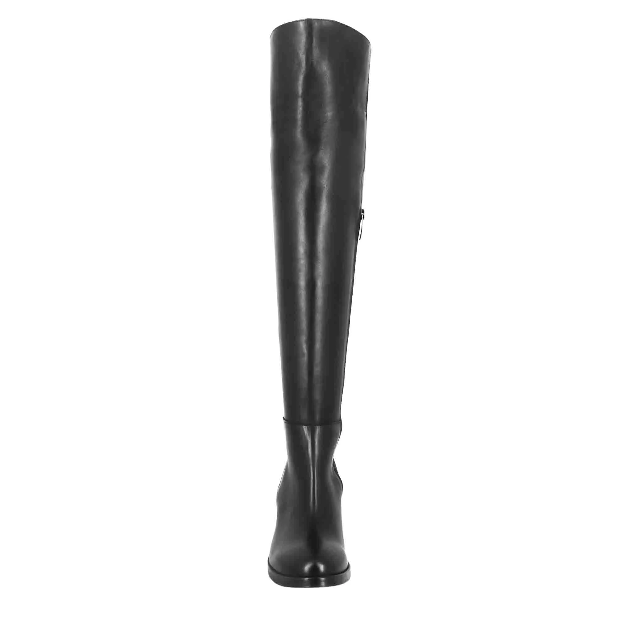 Women's smooth black leather over-the-knee boots with medium heel
