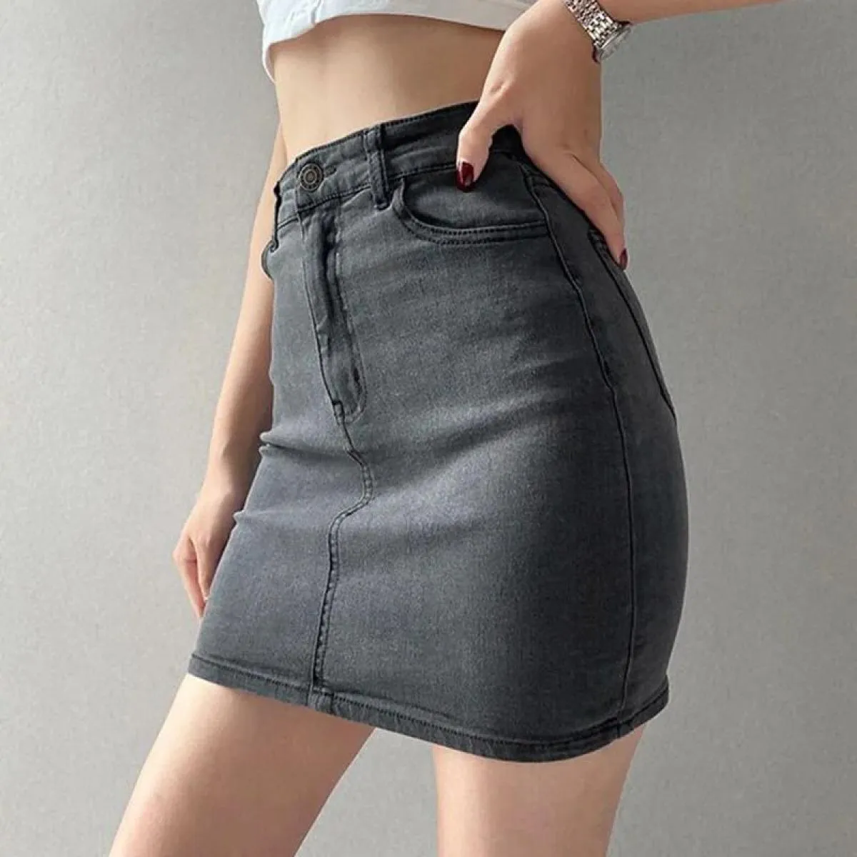 Xpqbb jeans donna Pacchetto streetwear Mini gonne all'anca Gonne jeans corte sottili vita alta stile femmi