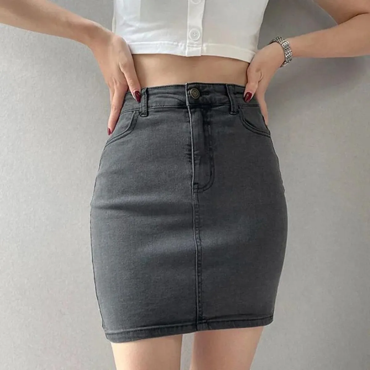 Xpqbb jeans donna Pacchetto streetwear Mini gonne all'anca Gonne jeans corte sottili vita alta stile femmi
